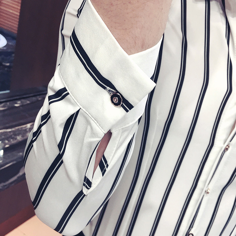 YC005-型男经典条纹长袖衬衫工作服理发师KTV衬衫工装大码男P45,男装衬衫,星座717A
