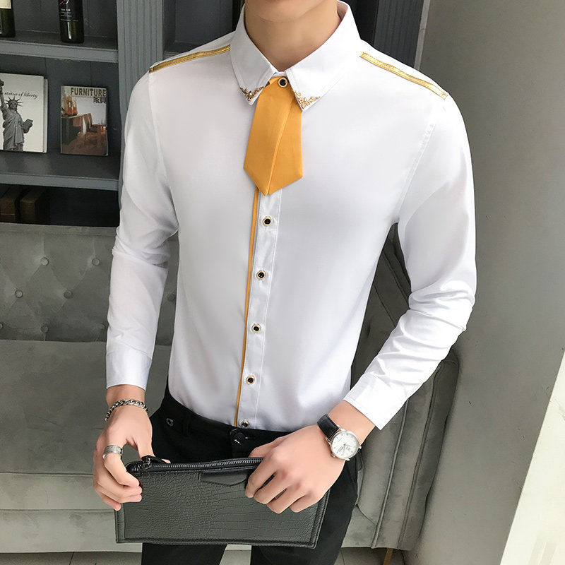 LT105-V型男可拆卸领结潮夜店风长袖衬衣酒吧KT工作服大码P50,男装衬衫,星座717A