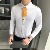 LT105-V型男可拆卸领结潮夜店风长袖衬衣酒吧KT工作服大码P50，男装衬衫，星座717A