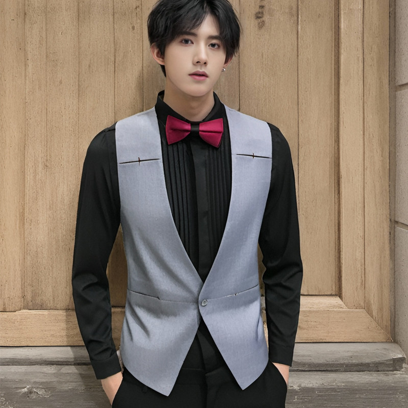 QS794*男一粒扣V领单马甲伴郎服台球俱乐部马甲P50图片