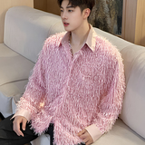 QS091*长流苏演出服型男舞台表演服长袖衬衫宽松P65，男装衬衫，星座717A
