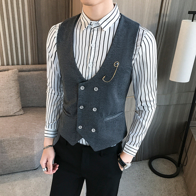 LP733-新款双排扣V领男马甲外套服务员马甲工作服大码P40,男装背心/马甲,星座717A