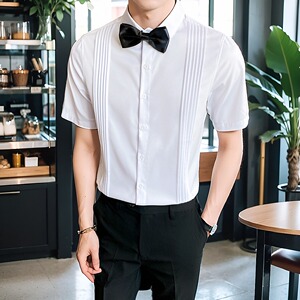 LT144*男绅士短袖衬衫尖领餐厅服务员工作服衬衣伴郎服短袖P40图片
