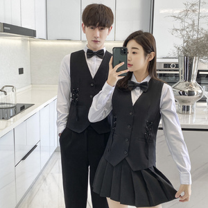 Q8795*绑织带装饰V领休闲马甲夜店酒吧个性马甲工作服P55图片
