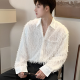 QS091*长流苏演出服型男舞台表演服长袖衬衫宽松P65，男装衬衫，星座717A
