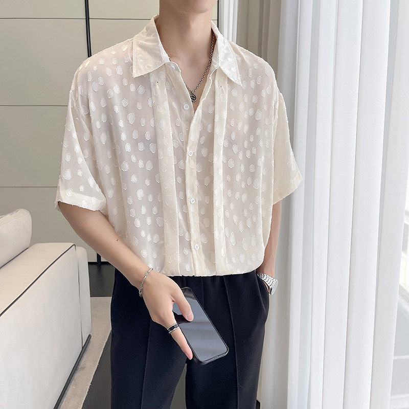 QS065*男夏季夜店小众短袖衬衫中性尖领镂空衬衣P65图片