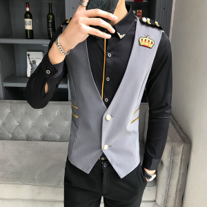 LP780-纯色小皇冠刺绣男士休闲马甲夜店酒吧发型师马甲工作服P45图片