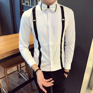 SC017-V男潮背带长袖衬衣正式礼服婚礼夜店酒吧KT工作服衬衣P48图片