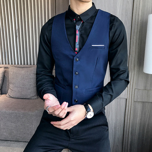 LP704-纯色假口袋单排扣型男修身马甲外套夜店酒吧发型师马甲P40图片