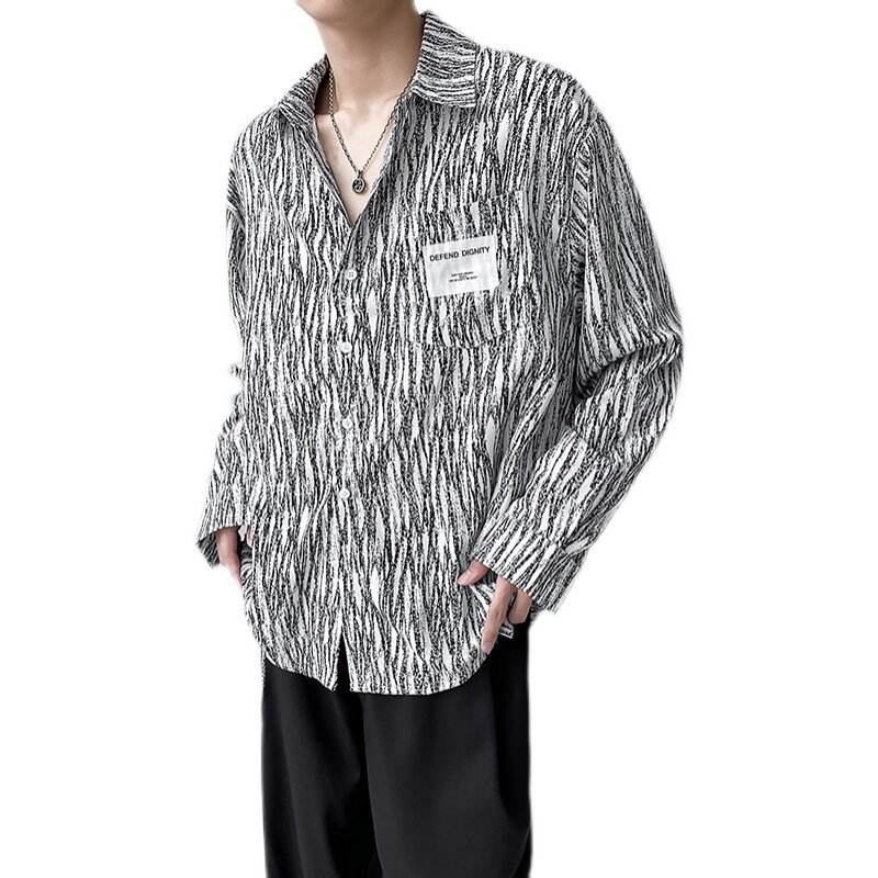 QS014*小众设计中性宽松条纹长袖衬衫男青少年衬衣P50,男装衬衫,星座717A