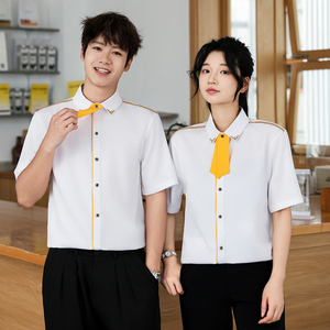 QC136*可拆卸领结奶茶店餐厅服务员短袖衬衫夜店酒吧工装P40图片