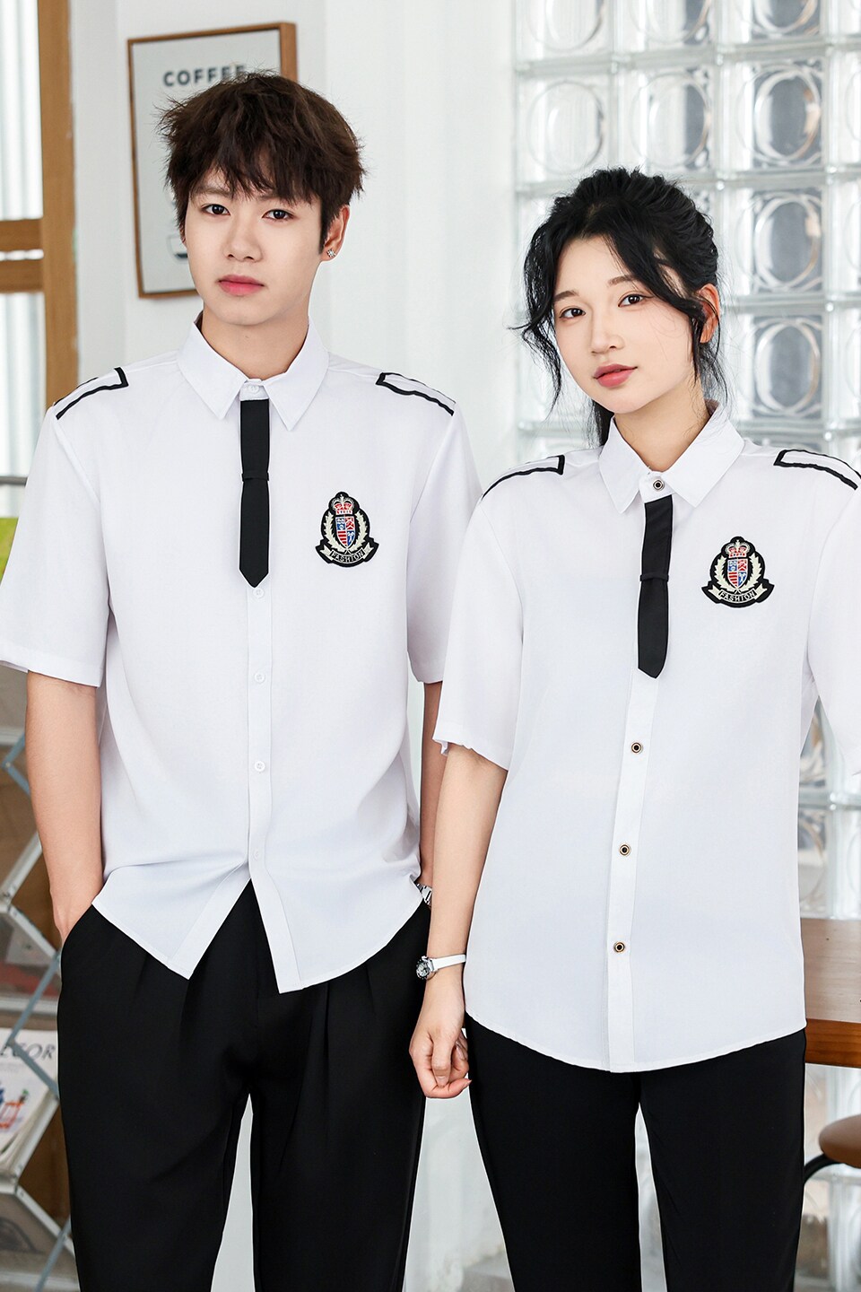 QC137*JK学院风男女同款学生班服毕业照酒店酒吧服务生衬衣P40,男装衬衫,星座717A