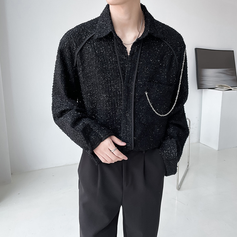 QS013*新款小众设计中性宽松衬衣亮闪闪衬衫男暗黑系衬衫P60图片