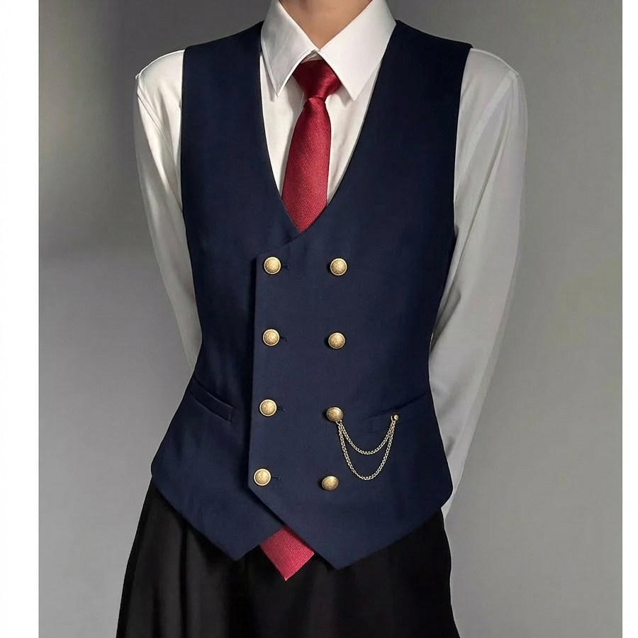 QS734*双排扣链条装饰男女同款马甲休闲马甲外套P50,男装背心/马甲,星座717A