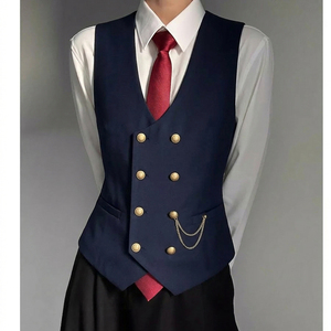 QS734*双排扣链条装饰藏青色男女同款马甲休闲马甲外套P50,男装背心/马甲,星座717A