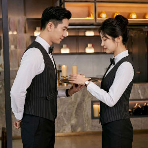 GZ805*条纹假两件男女同款酒吧KTV餐厅工作服外套马甲P50图片 GZ805*条纹假两件男女同款酒吧KTV餐厅工作服外套马甲P50图片