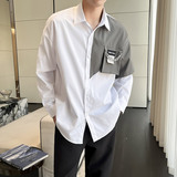 QS025*2022男潮宽松拼色长袖衬衫立体大口袋中性小众衬衣P65，男装衬衫，星座717A