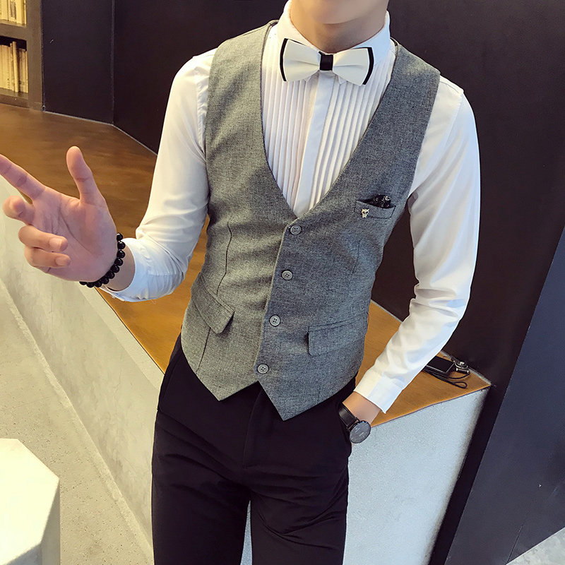 S8731-V春季男韩版修身口袋布装饰休闲马甲外套大码伴郎马甲P50图片