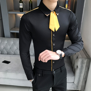 LT105-V型男可拆卸领结潮夜店风长袖衬衣酒吧KT工作服大码P50,环卫所工作穿搭小个子图片
