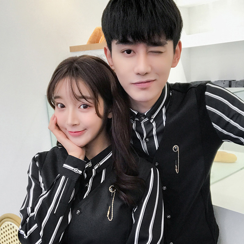 Q8471-经典条纹衬衫马甲假两件男女款夜店酒吧KTV服务生工作服P55图片