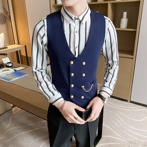 8734*新款链条装饰双排扣男休闲马甲酒吧工作服P50图片
