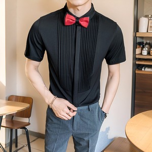 LT143*夏季男士法式短袖衬衫餐厅工作服男女款纯色衬衣P40图片