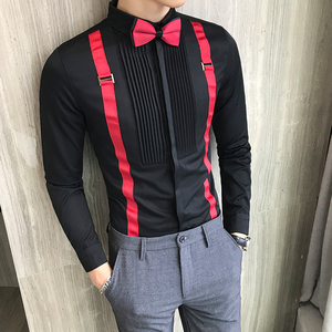 LT017-V假两件背带款男士长袖衬衫工装夜店KT少爷装工作服P50图片