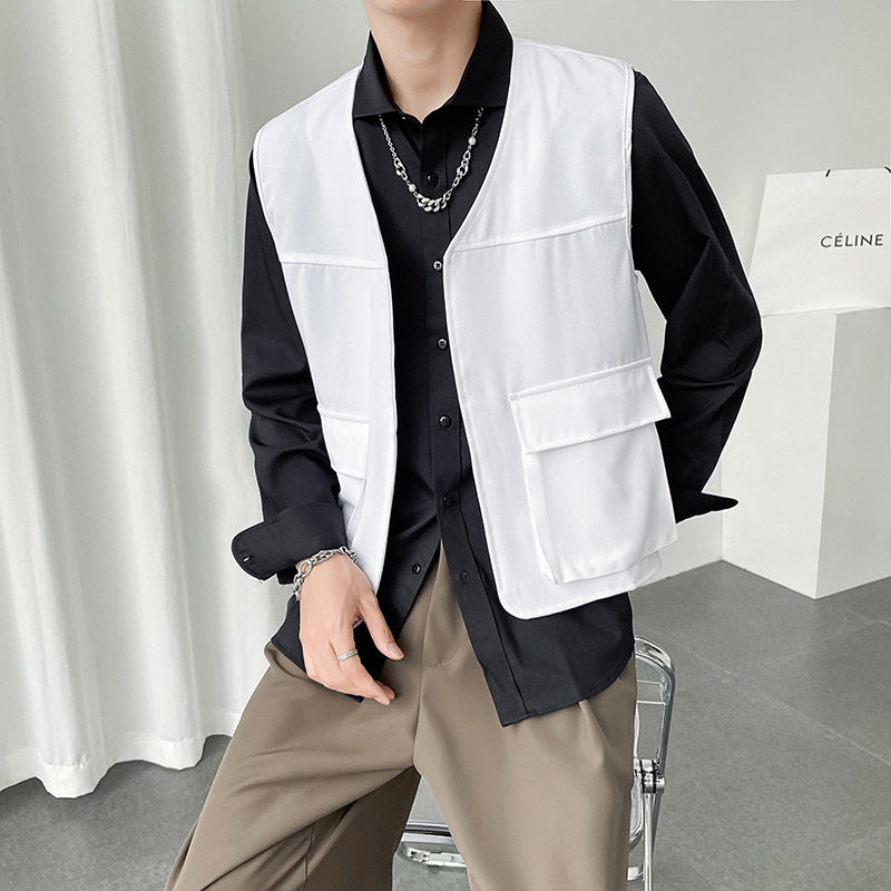 QS022*青年黑色多口袋男休闲轻奢马甲外套P35,男装背心/马甲,星座717A