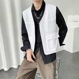 QS022*青年黑色多口袋男休闲轻奢马甲外套P35，男装背心/马甲，星座717A