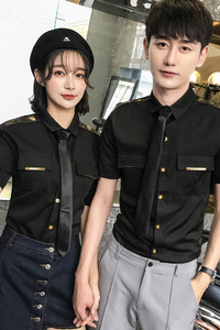 QC031*情侣亮片肩章空少短袖衬衫夜店酒吧工作服大码P45图片