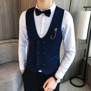 LP733-新款双排扣V领男马甲外套服务员马甲工作服大码P40图片