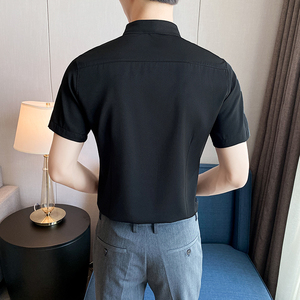 LT143*夏季男士法式短袖衬衫餐厅工作服男女款纯色衬衣P40图片