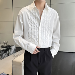 QS026*男潮小众花边长袖衬衫另类高冷设计师款衬衣外套P65