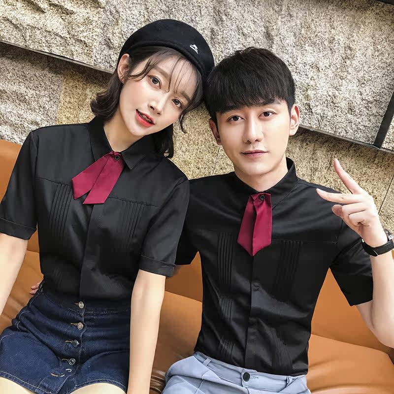 QC119*领结装饰男潮短袖衬衫男女服务员餐厅服务员工作服P40图片 QC119*领结装饰男潮短袖衬衫男女服务员餐厅服务员工作服P40图片