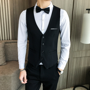 LP704-V纯色男单排扣休闲马甲酒吧服务员工作服大码P40图片