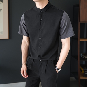 LT138*男立领奶茶店男女同款短袖衬衫工作服婚纱摄影助理衬衣P38图片