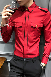 LT121-新款男肩章长袖衬衫夜店社会小伙长袖衬衣大码P50图片
