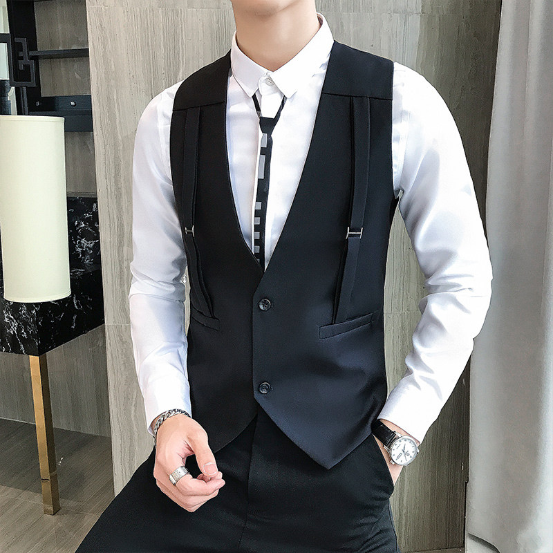 LP781-新款背带装饰男修身短款马甲潮个性马甲外套P50,男装背心/马甲,星座717A