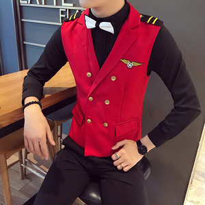 S8758-春季翻领男短空少马甲夜店酒吧KTV少爷马甲工作服大码P50图片
