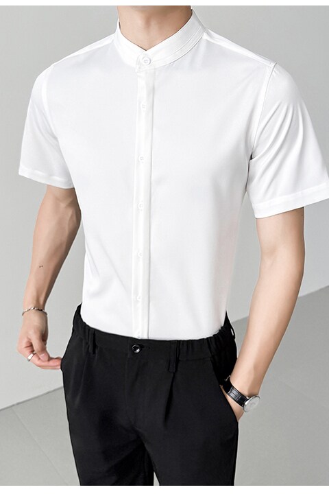 LT139*男立领奶茶店男女同款短袖衬衫工作服伴郎助理衬衣P38,男装衬衫,星座717A