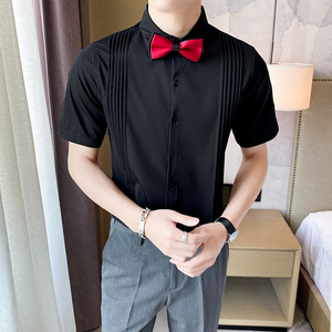 LT144*夏季青年衬衫短袖修身法式纯色工装演出服毕业服衬衣P45图片