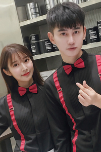 QC017-2023法式宫廷背带情侣长袖衬衫男女KTV夜店酒吧衬衣工装P50图片