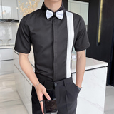 LT147*潮撞色风琴皱夏季短袖衬衫伴郎餐厅服务员KTV衬衣工作服P45，男装衬衫，星座717A