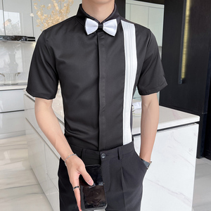 LT147*潮撞色风琴皱夏季短袖衬衫伴郎餐厅服务员KTV衬衣工作服P45图片