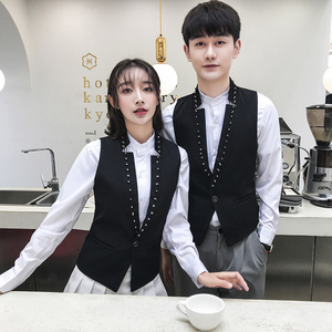 Q8782*铆钉装饰立领情侣一粒扣短款马甲酒吧KTV男女马甲工作服P50图片