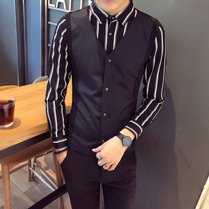 S8471-V春季新款条纹马甲两件套夜店酒吧KT马甲衬衣工作服大码P55图片