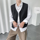 QS022*青年黑色多口袋男休闲轻奢马甲外套P35，男装背心/马甲，星座717A