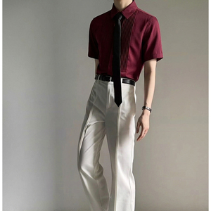 QS143*酒红风琴皱法式选修休闲衬衫伴郎合唱演出服P45图片