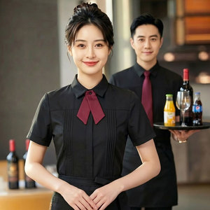 GZ119*褶皱纯黑色酒吧KTV餐厅咖啡厅营业员工作服P45图片