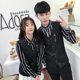 Q8471-学院风男女款情侣长袖衬衫马甲两件套假两件衬衣KTV工装P55，男装衬衫，星座717A